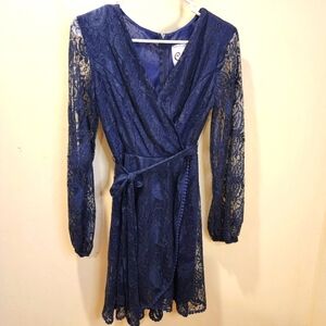 CUTE by Daisy Navy Blue Lace Long Sleeves Knee-length Dress size S